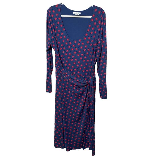 Boden Dresses & Skirts - Boden 16L 16 Long Jersey Knit Faux Wrap Midi Dress Dark Blue Red Tall